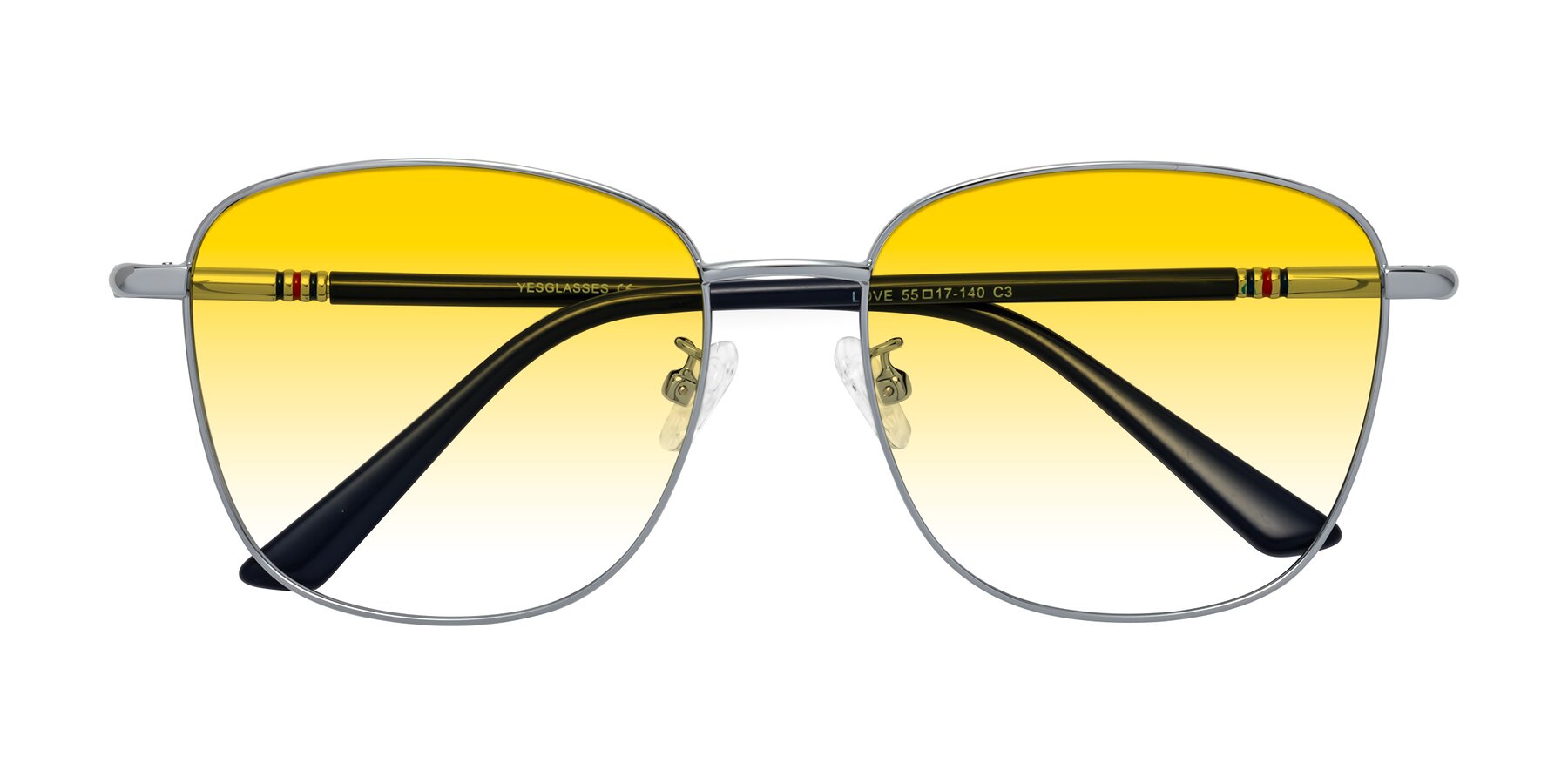 Folded Front of Love in Silver with Yellow Gradient Lenses