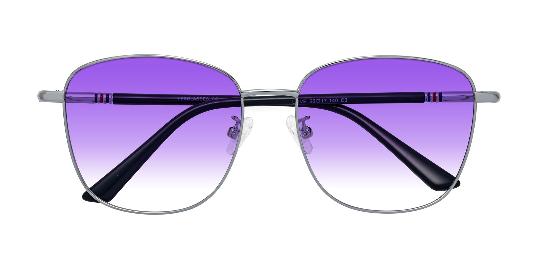 Folded Front of Love in Silver with Purple Gradient Lenses