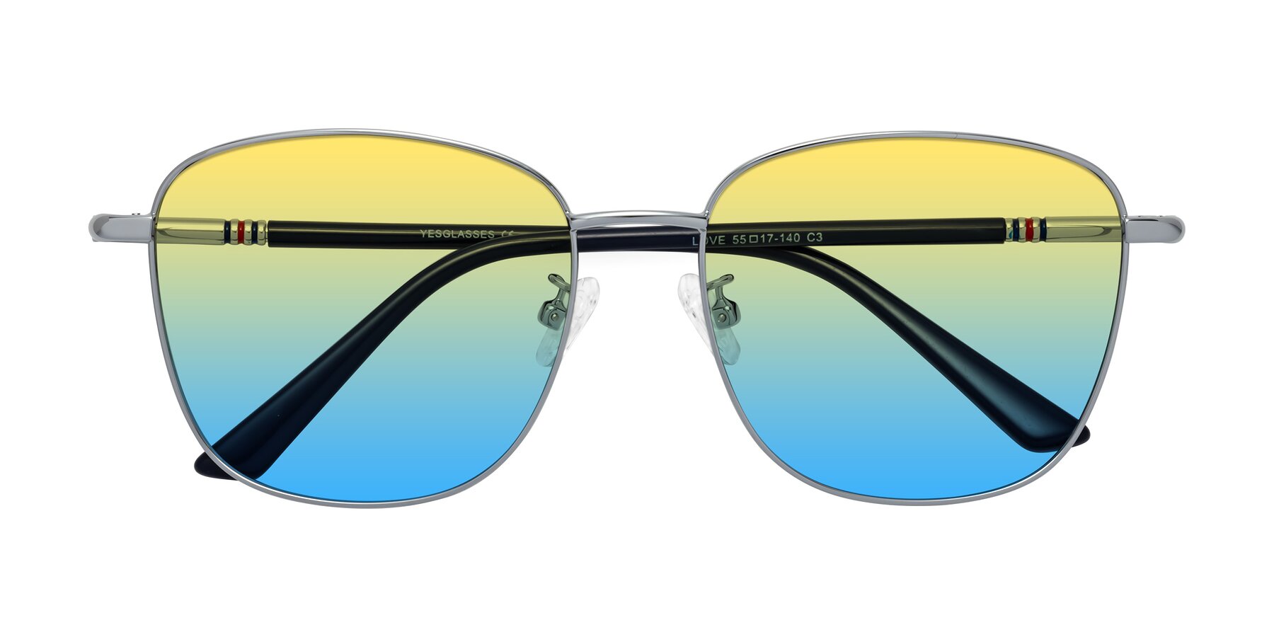 Folded Front of Love in Silver with Yellow / Blue Gradient Lenses