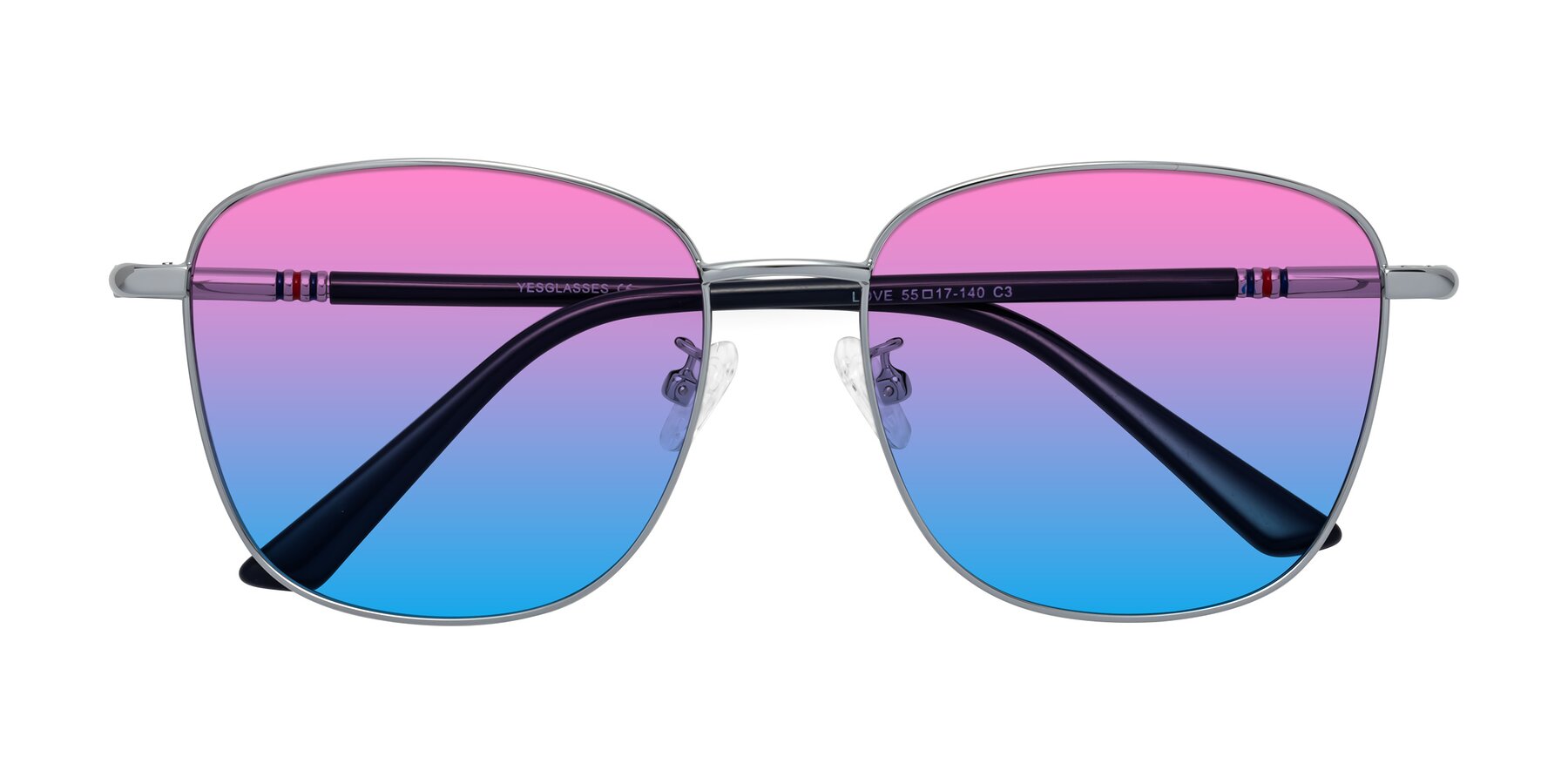 Folded Front of Love in Silver with Pink / Blue Gradient Lenses