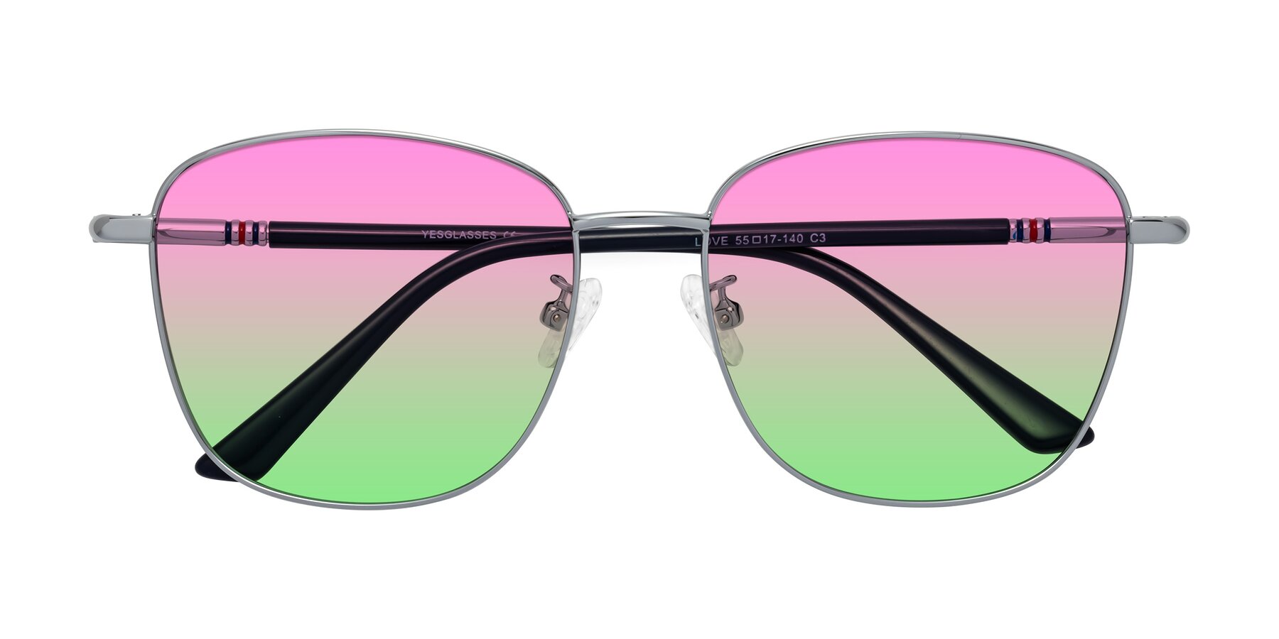 Folded Front of Love in Silver with Pink / Green Gradient Lenses