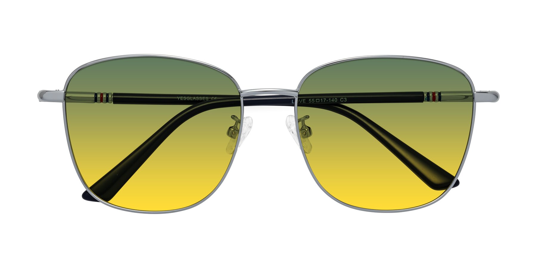 Folded Front of Love in Silver with Green / Yellow Gradient Lenses