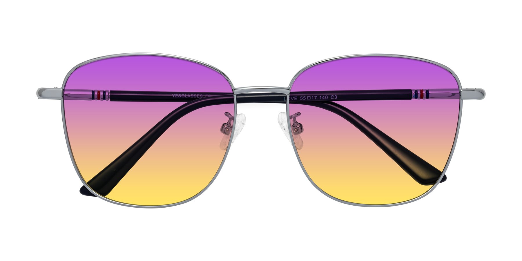 Folded Front of Love in Silver with Purple / Yellow Gradient Lenses