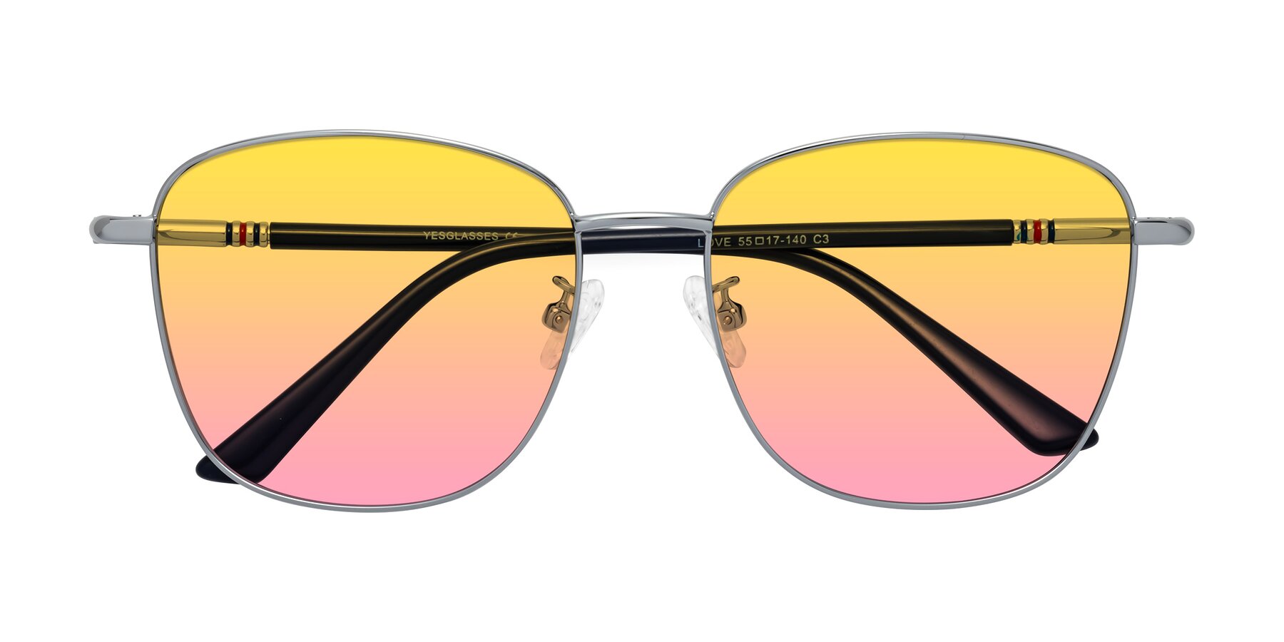 Folded Front of Love in Silver with Yellow / Pink Gradient Lenses