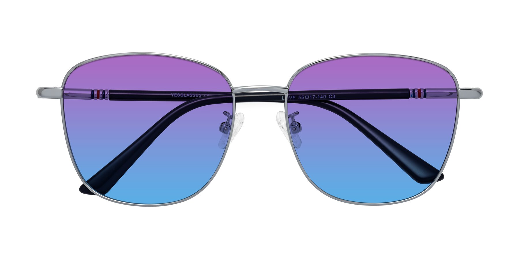 Folded Front of Love in Silver with Purple / Blue Gradient Lenses