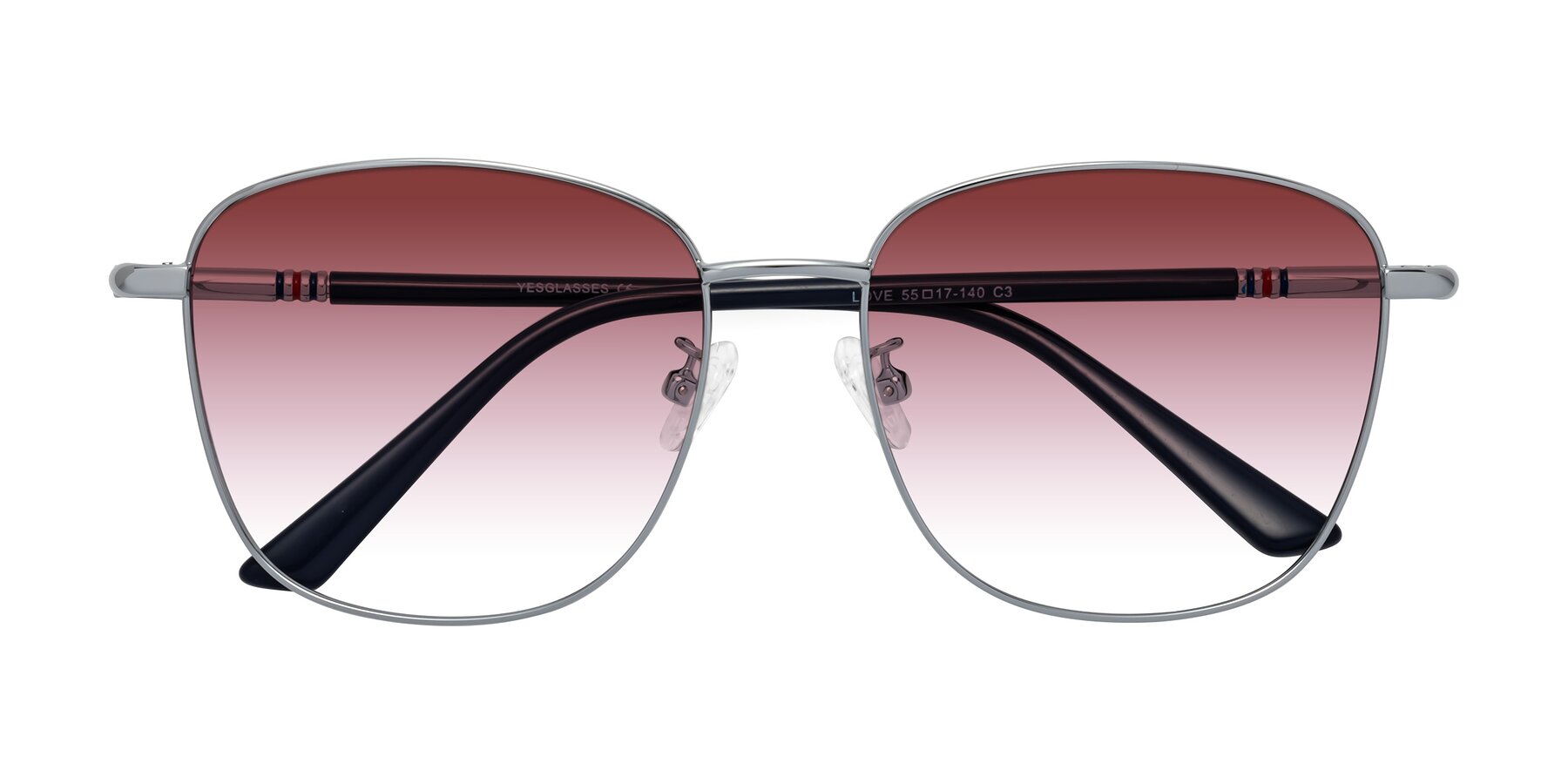 Folded Front of Love in Silver with Garnet Gradient Lenses