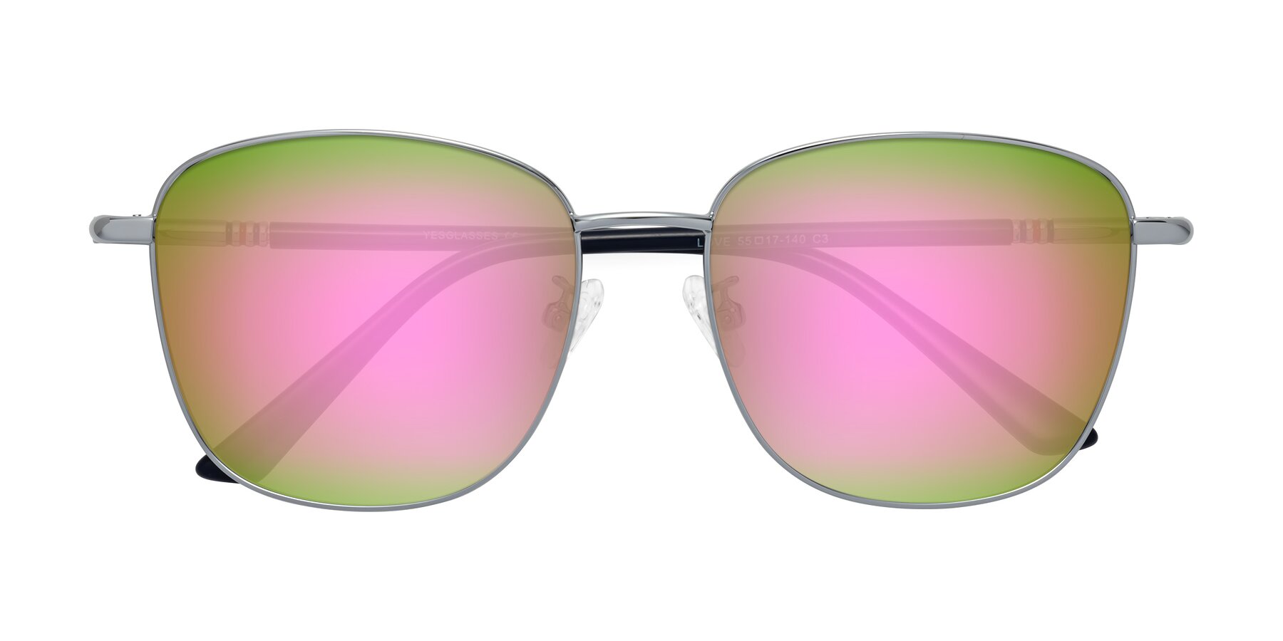 Folded Front of Love in Silver with Pink Mirrored Lenses