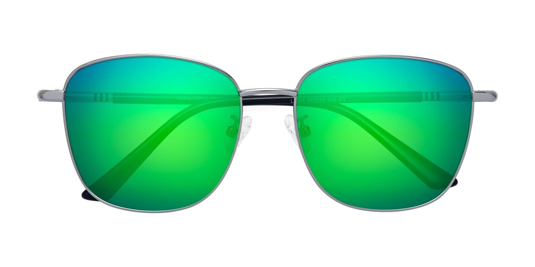 Folded Front of Love in Silver with Green Mirrored Lenses