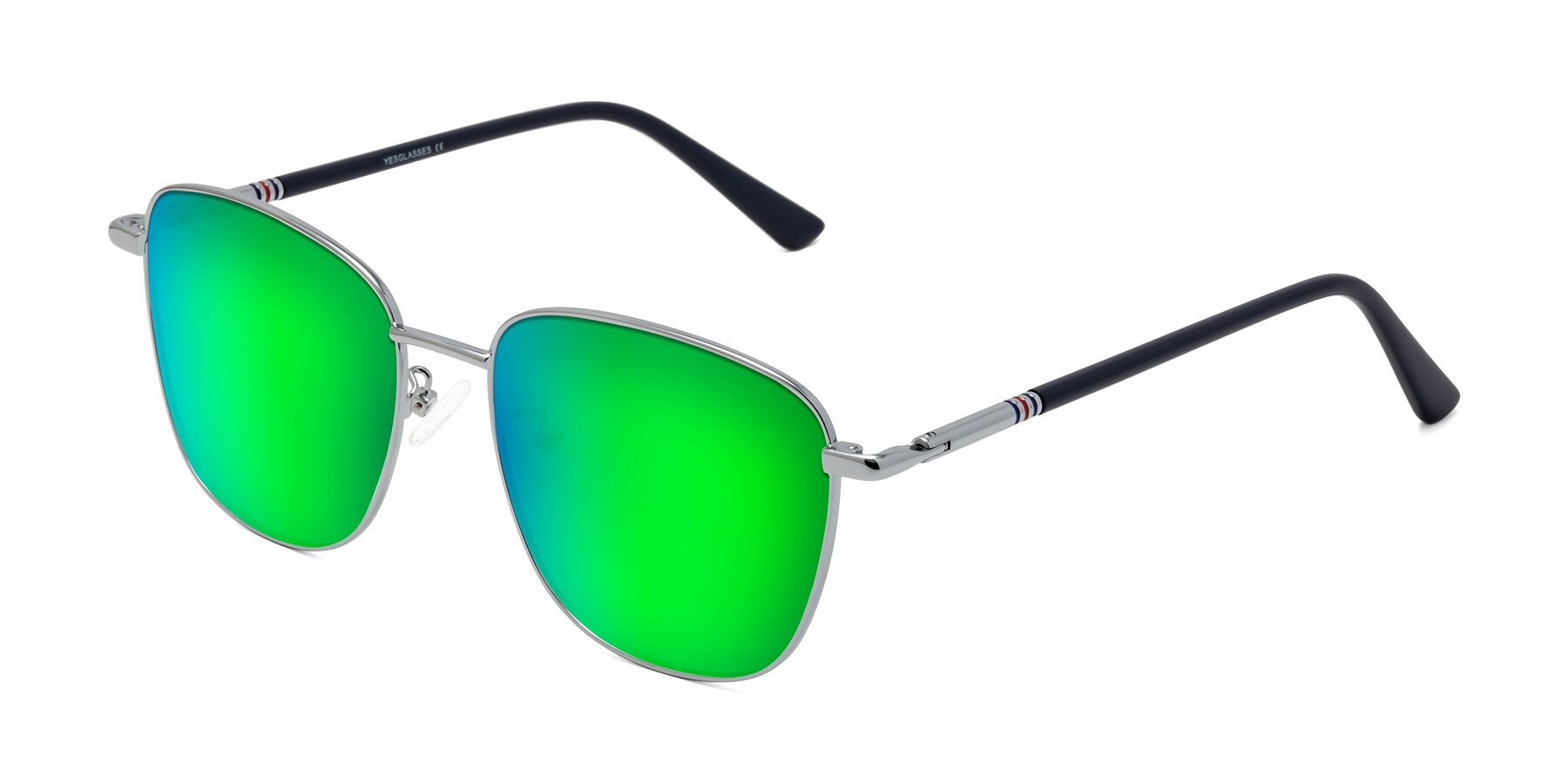 Angle of Love in Silver with Green Mirrored Lenses