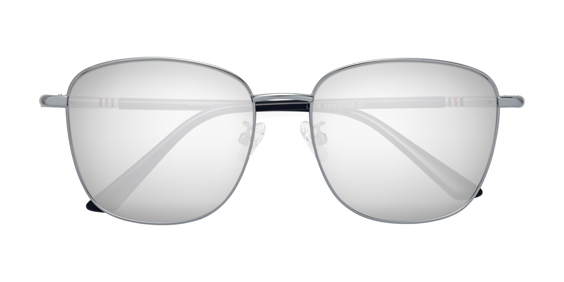 Folded Front of Love in Silver with Silver Mirrored Lenses