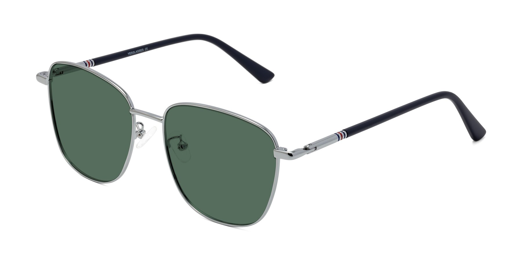 Angle of Love in Silver with Green Polarized Lenses