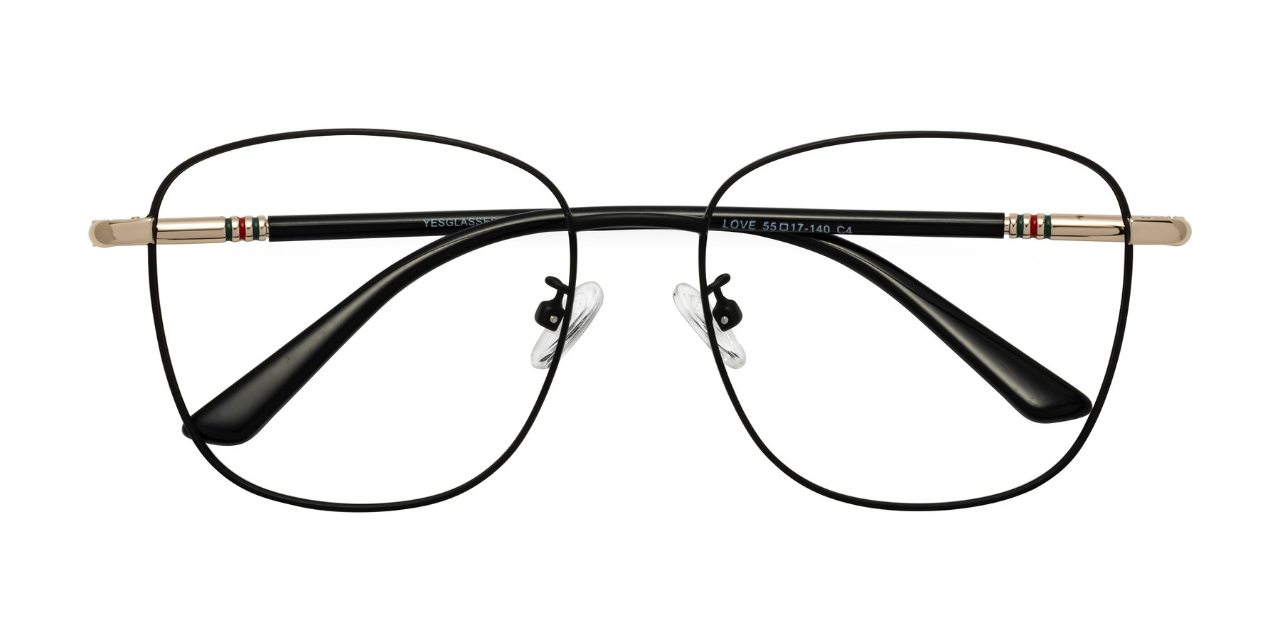 Folded Front of Love in Black with Clear Eyeglass Lenses