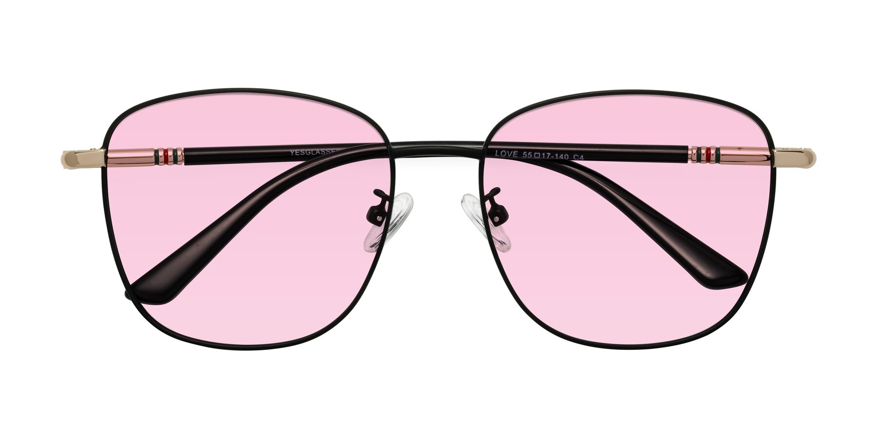 Folded Front of Love in Black with Light Pink Tinted Lenses