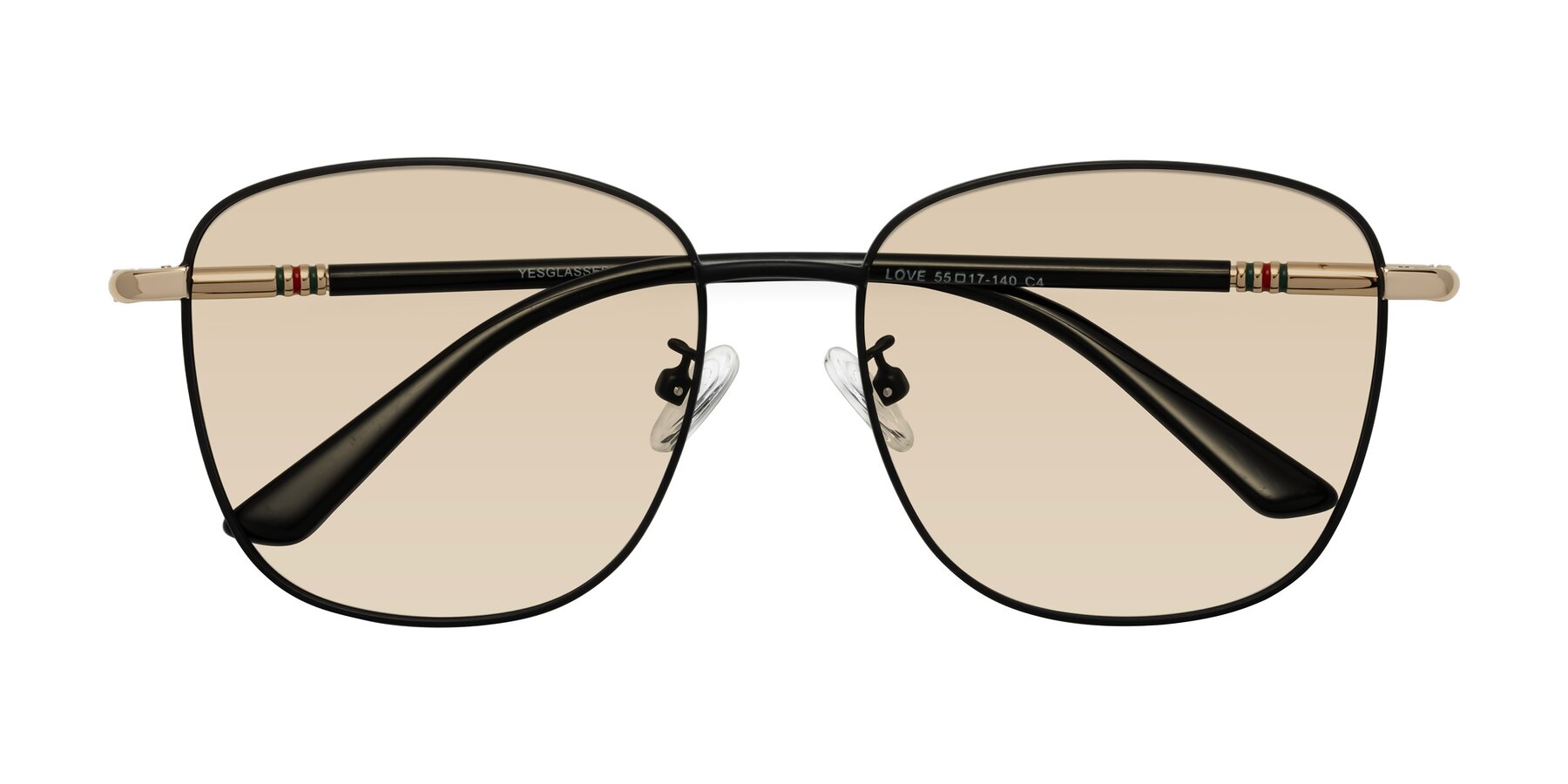 Folded Front of Love in Black with Light Brown Tinted Lenses