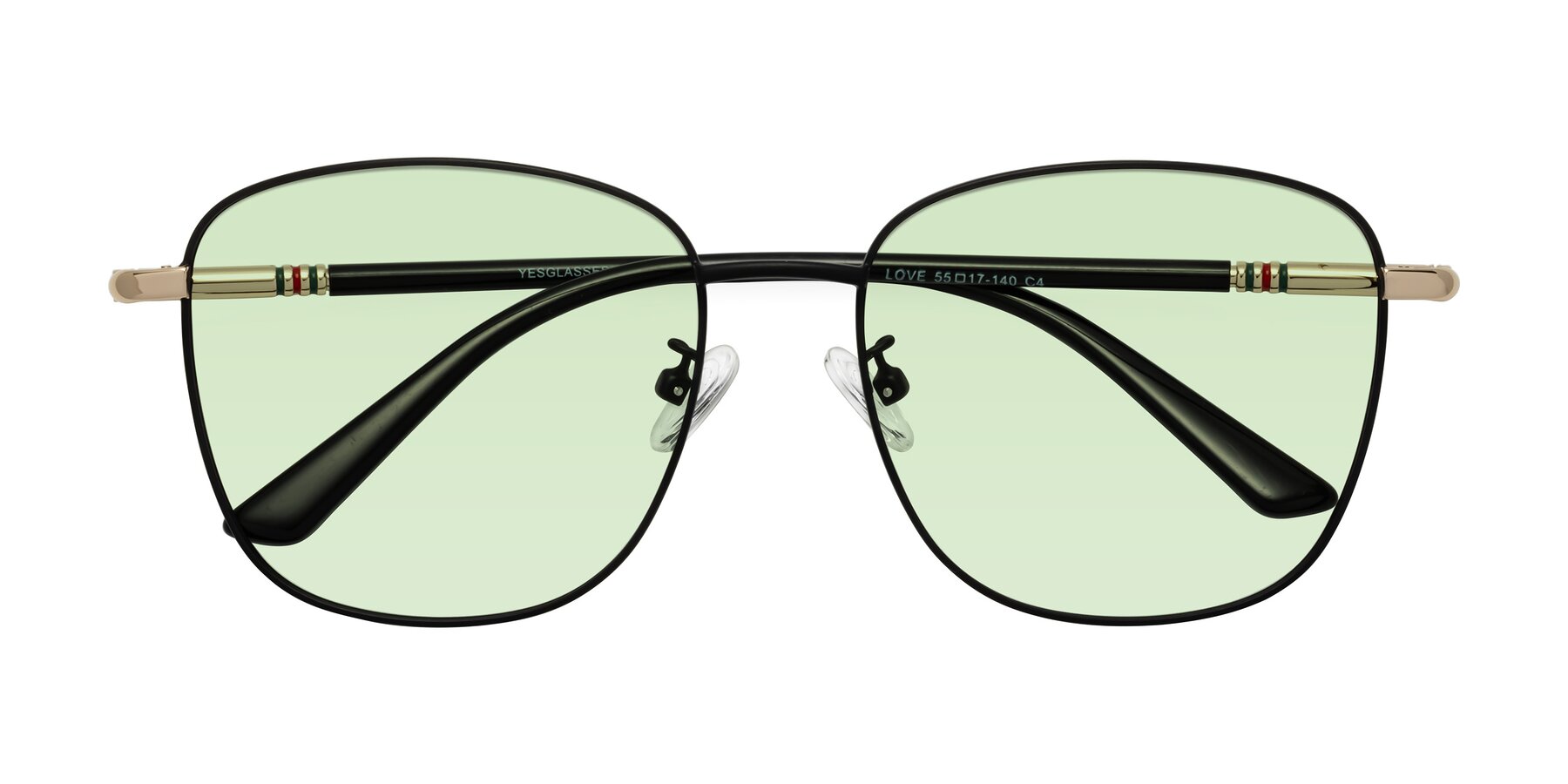 Folded Front of Love in Black with Light Green Tinted Lenses