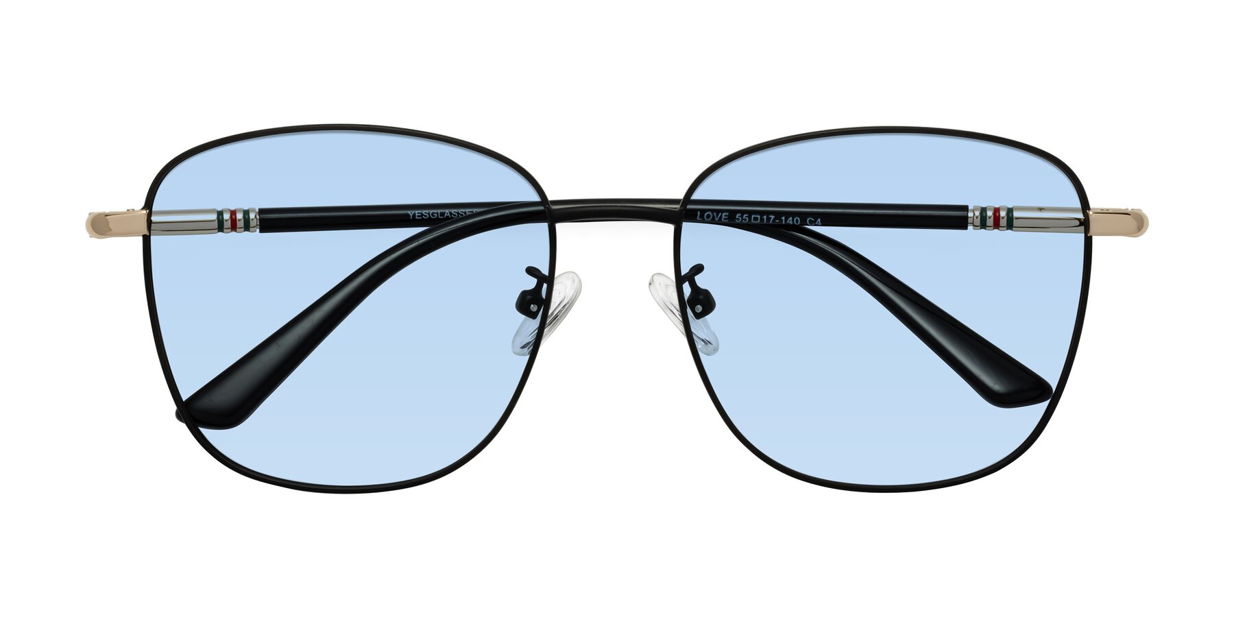 Folded Front of Love in Black with Light Blue Tinted Lenses