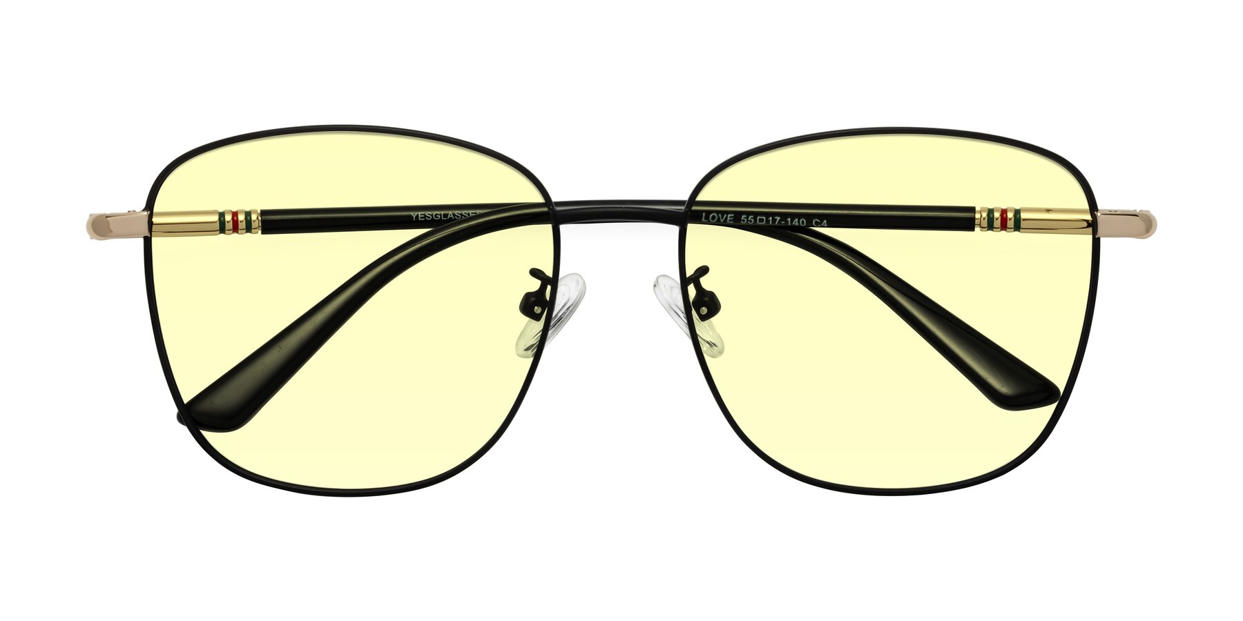 Folded Front of Love in Black with Light Yellow Tinted Lenses