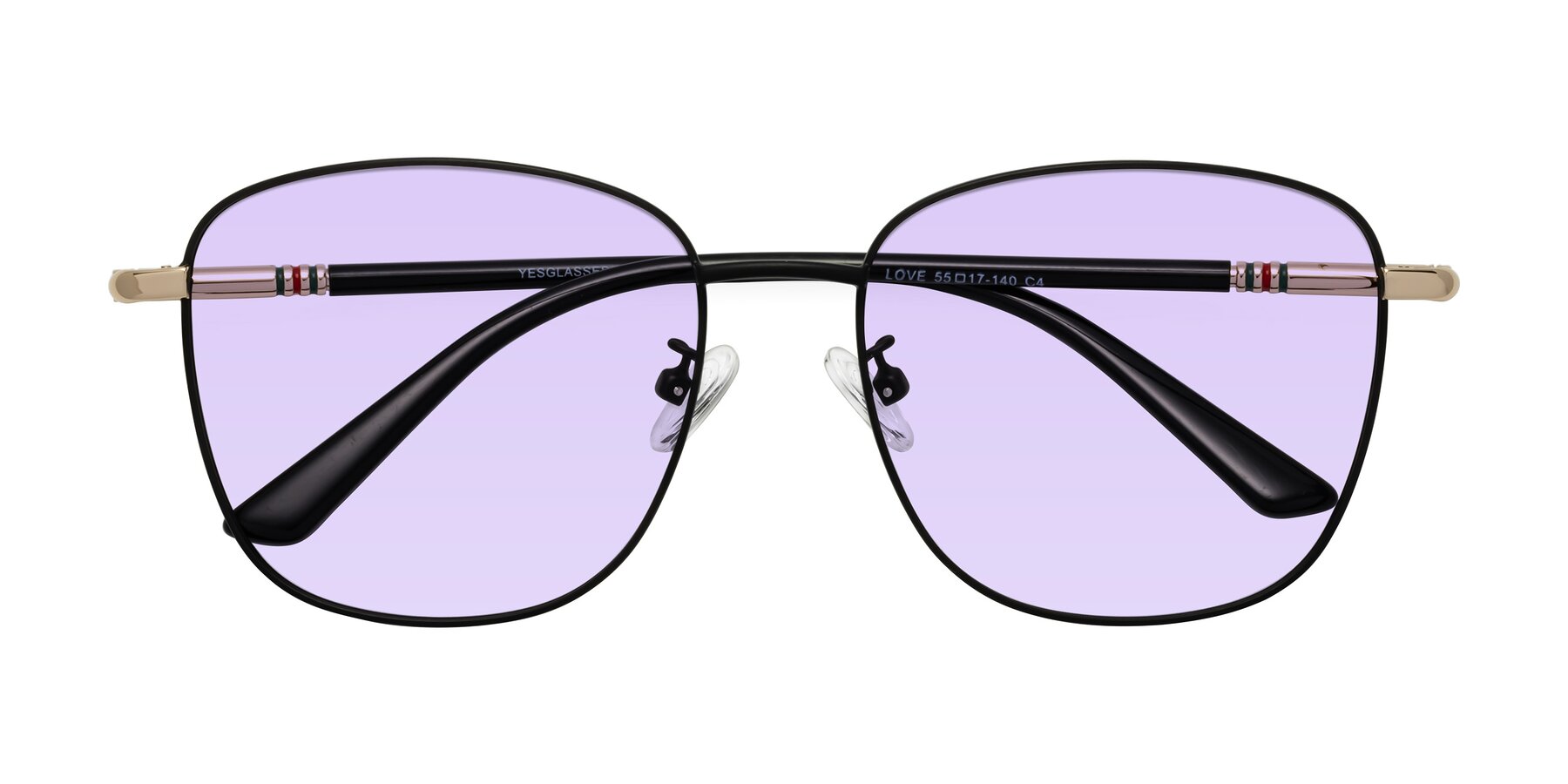 Folded Front of Love in Black with Light Purple Tinted Lenses