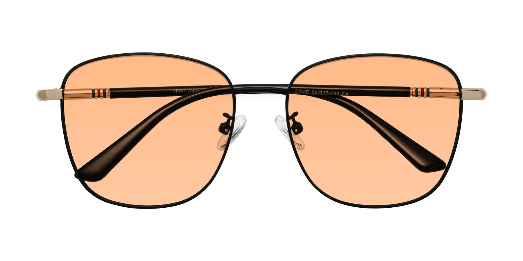 Folded Front of Love in Black with Light Orange Tinted Lenses