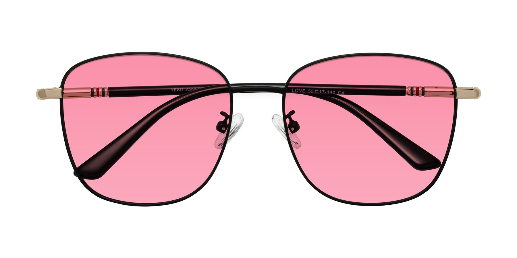 Folded Front of Love in Black with Pink Tinted Lenses