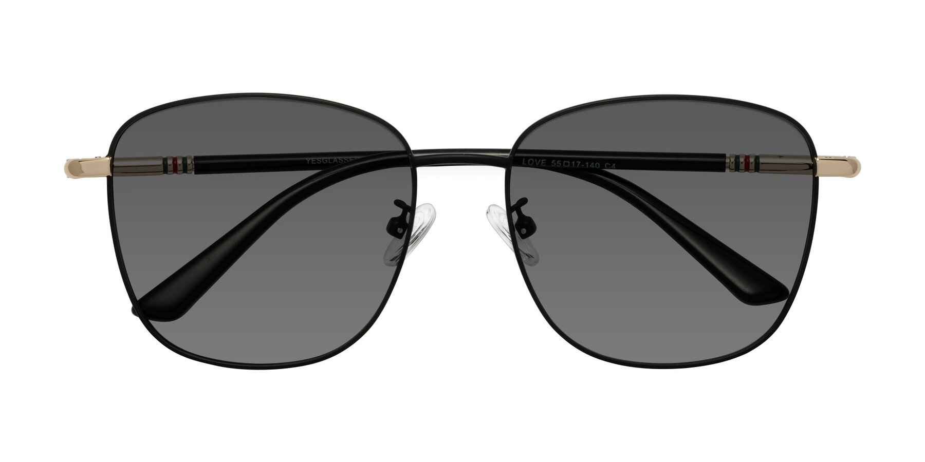 Folded Front of Love in Black with Medium Gray Tinted Lenses