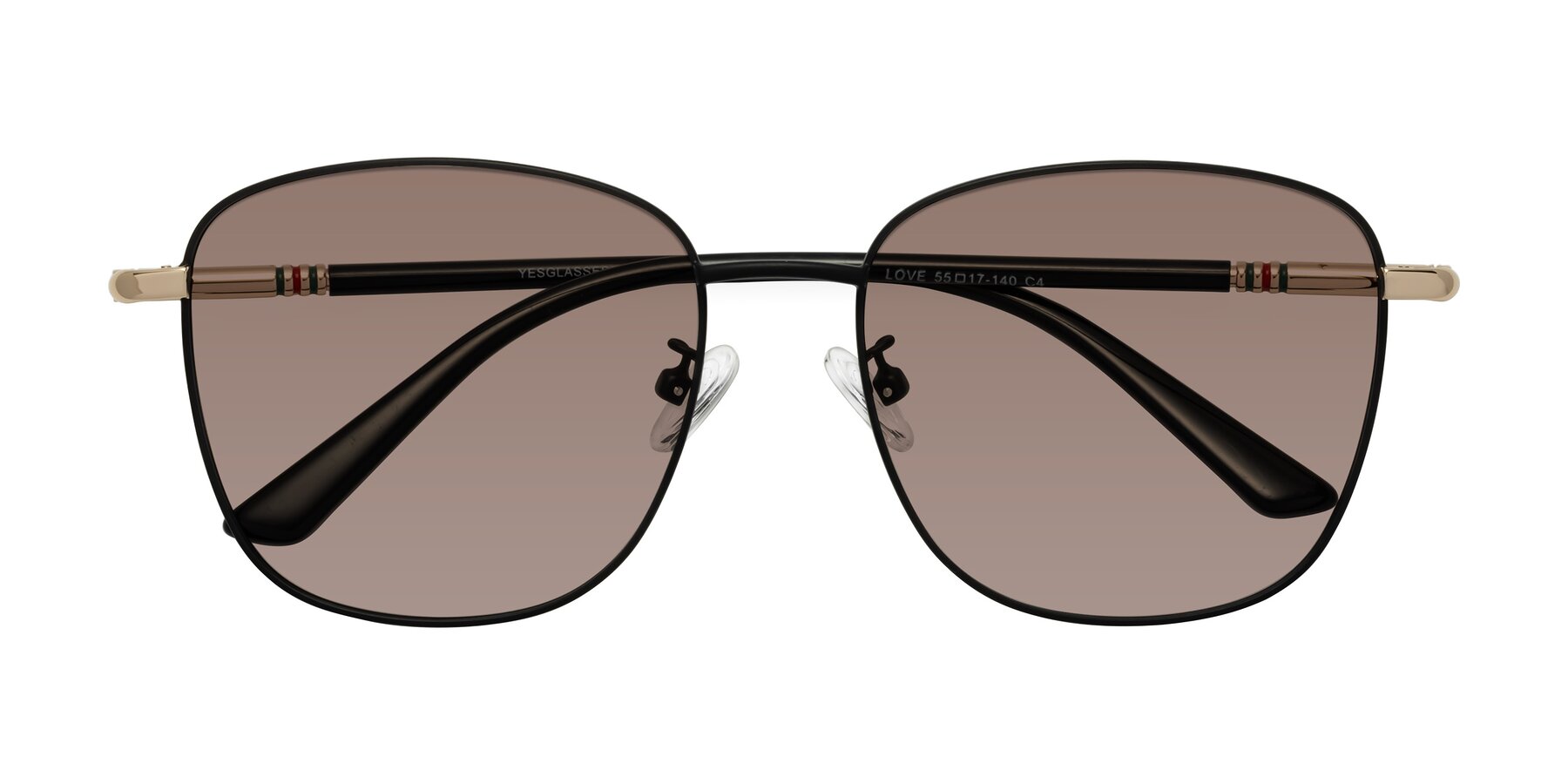 Folded Front of Love in Black with Medium Brown Tinted Lenses