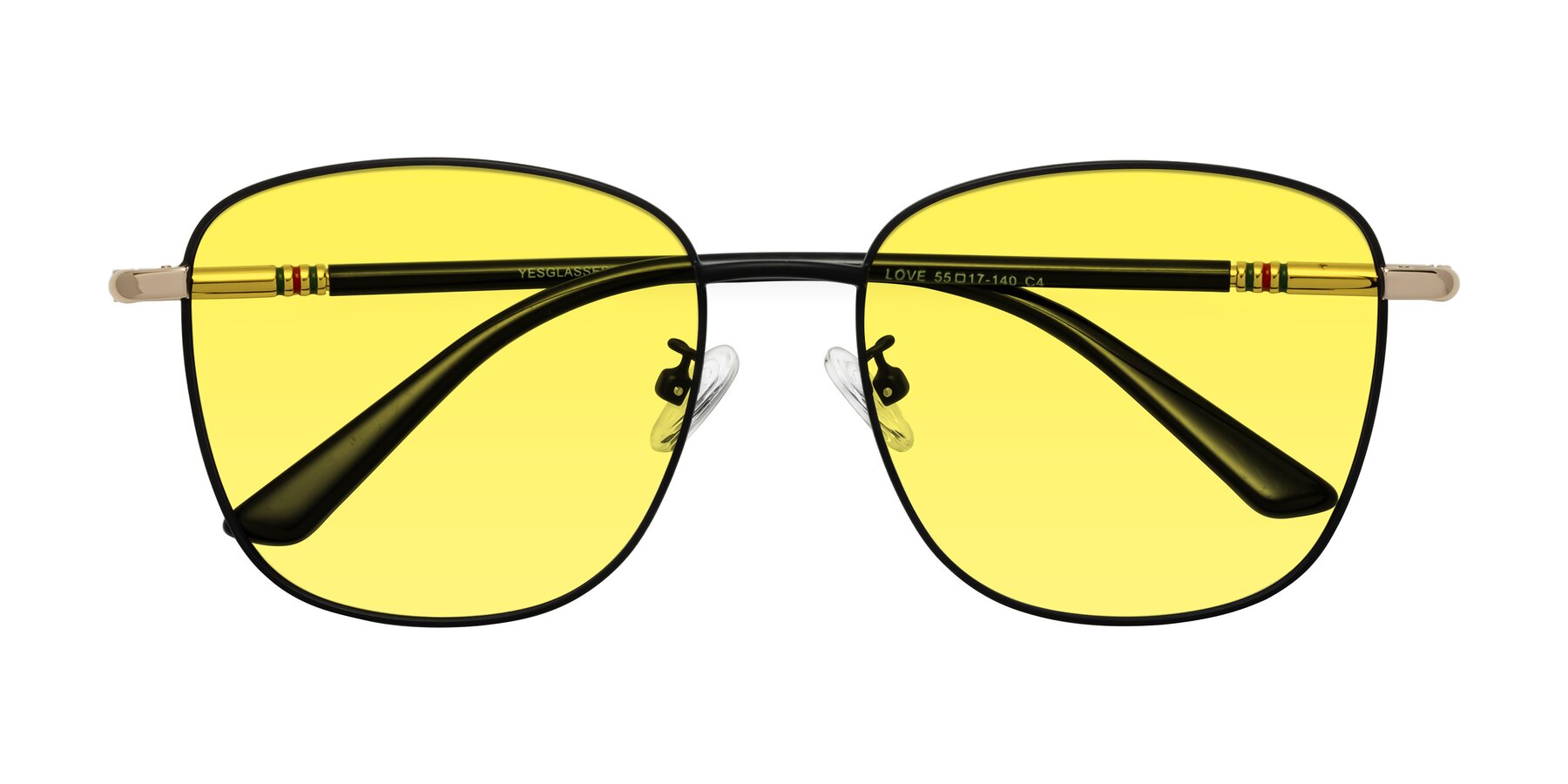 Folded Front of Love in Black with Medium Yellow Tinted Lenses