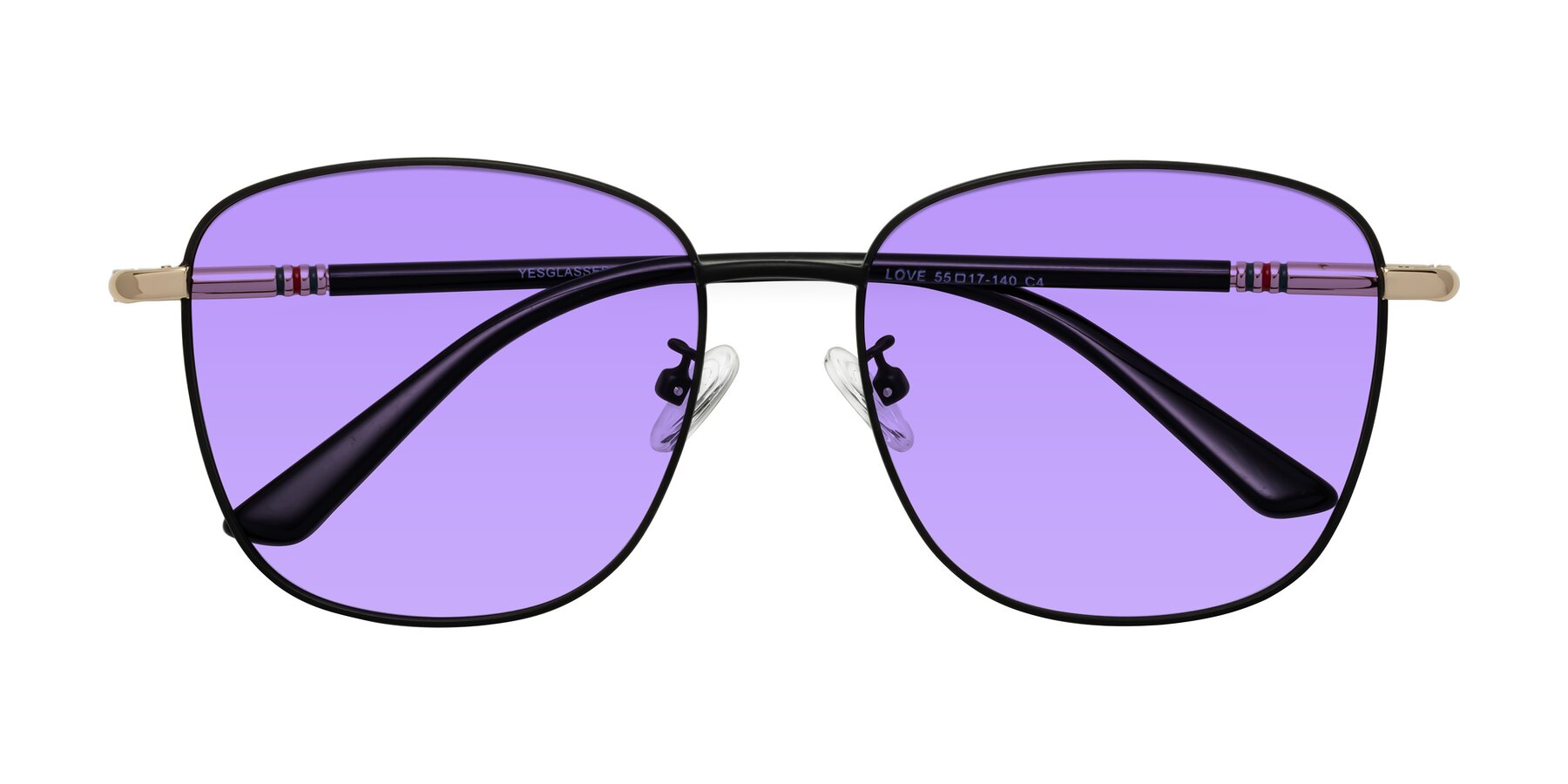 Folded Front of Love in Black with Medium Purple Tinted Lenses