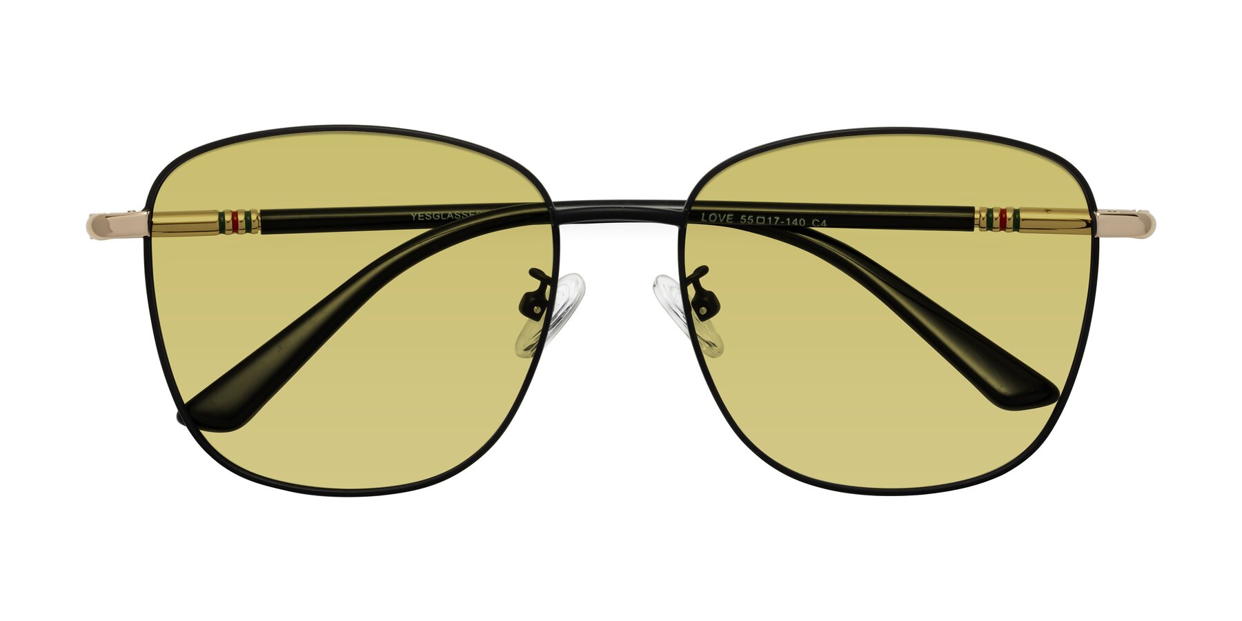 Folded Front of Love in Black with Medium Champagne Tinted Lenses