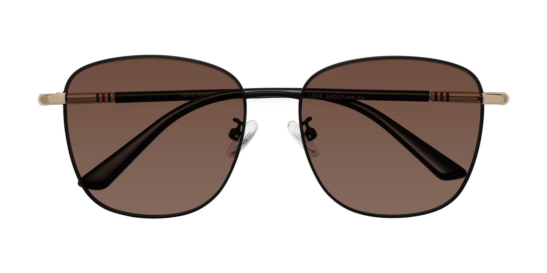 Folded Front of Love in Black with Brown Tinted Lenses