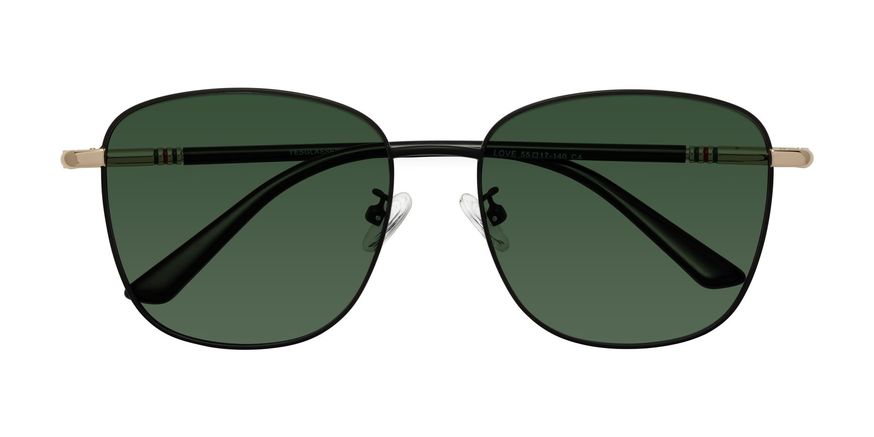 Folded Front of Love in Black with Green Tinted Lenses