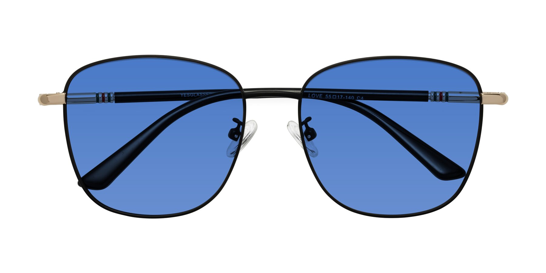 Folded Front of Love in Black with Blue Tinted Lenses