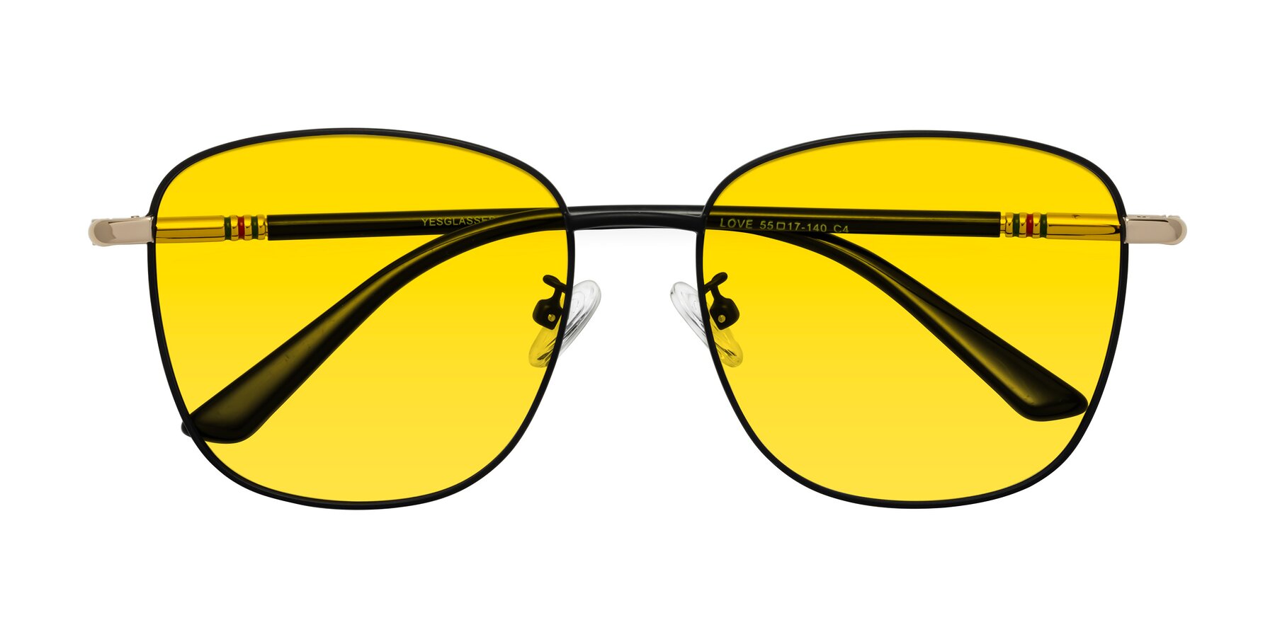 Folded Front of Love in Black with Yellow Tinted Lenses