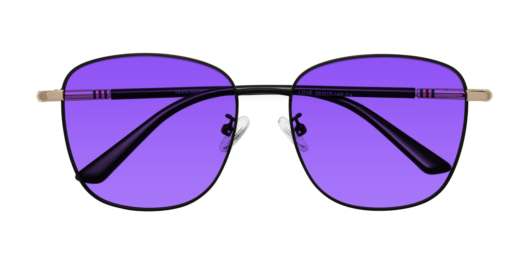 Folded Front of Love in Black with Purple Tinted Lenses