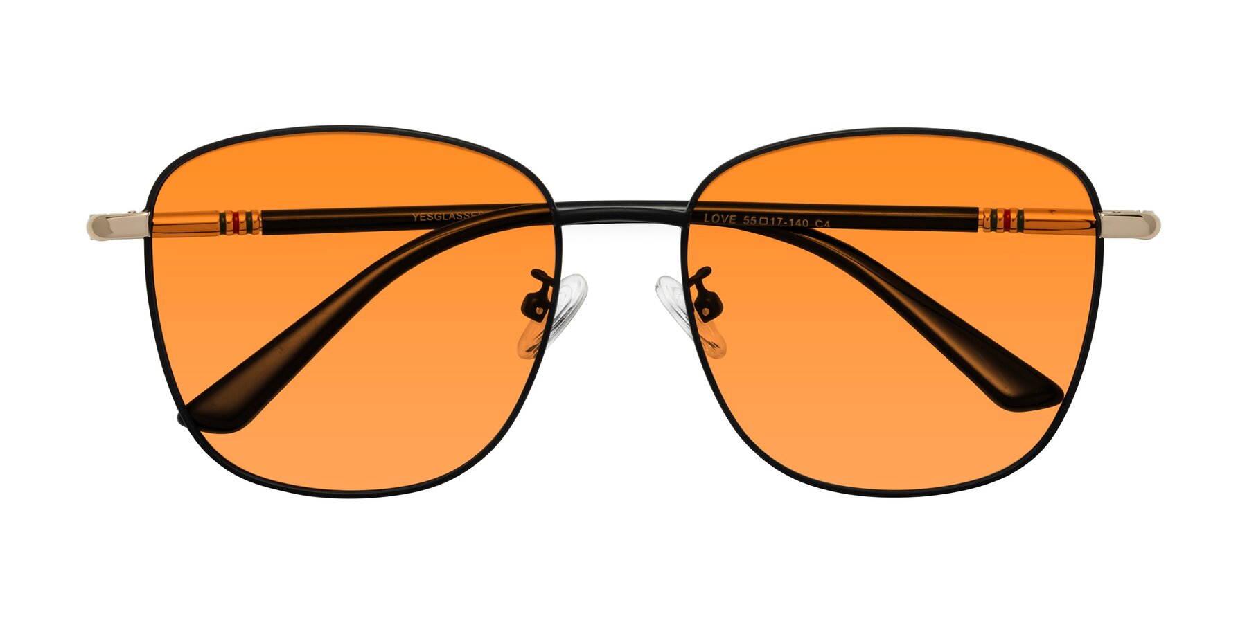 Folded Front of Love in Black with Orange Tinted Lenses