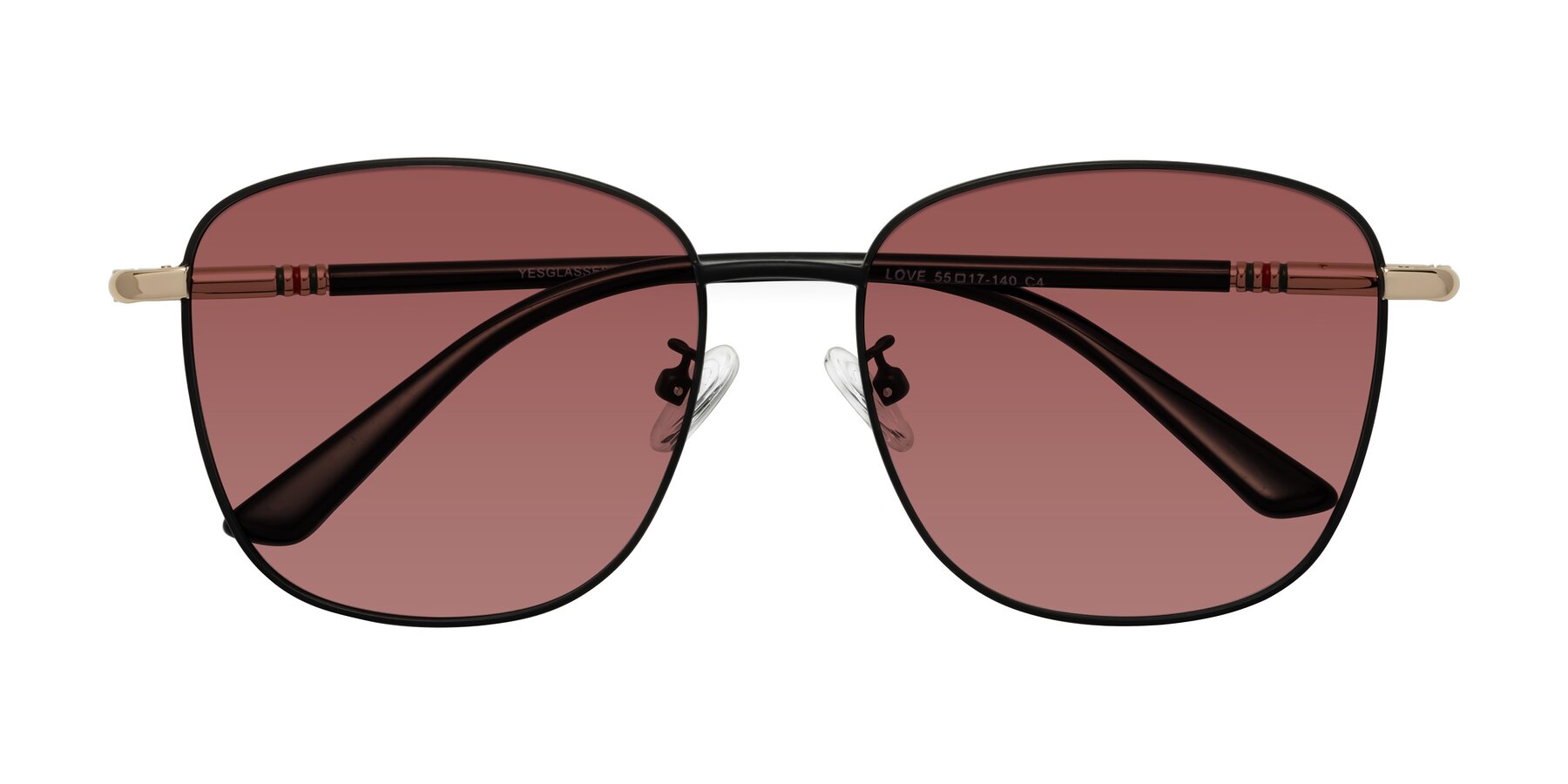 Folded Front of Love in Black with Garnet Tinted Lenses