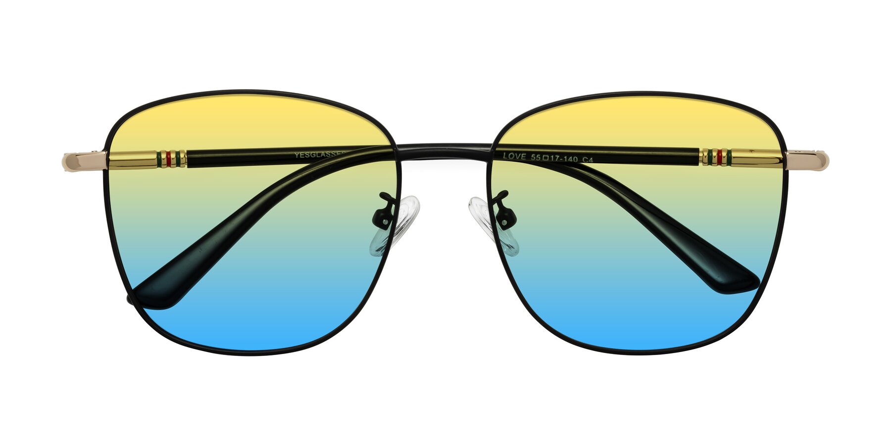 Folded Front of Love in Black with Yellow / Blue Gradient Lenses