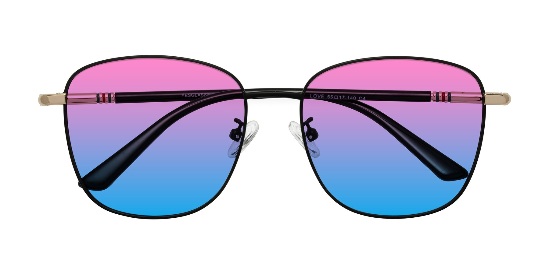 Folded Front of Love in Black with Pink / Blue Gradient Lenses