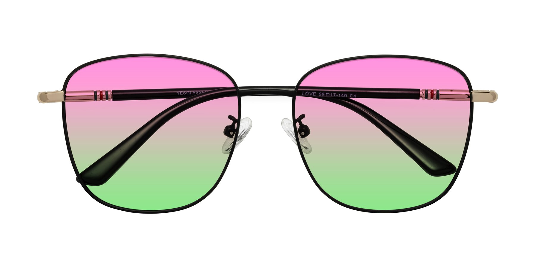 Folded Front of Love in Black with Pink / Green Gradient Lenses