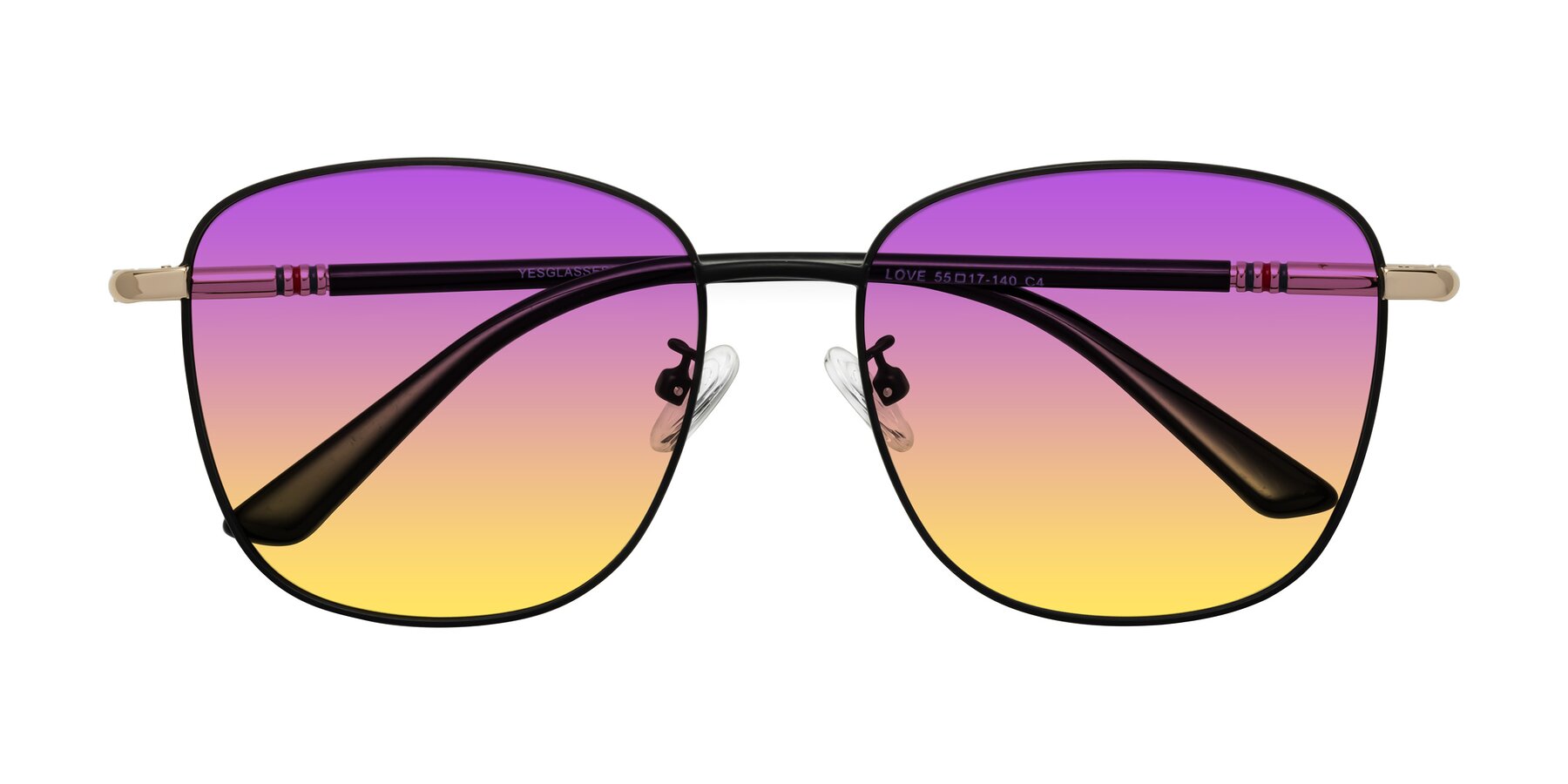 Folded Front of Love in Black with Purple / Yellow Gradient Lenses