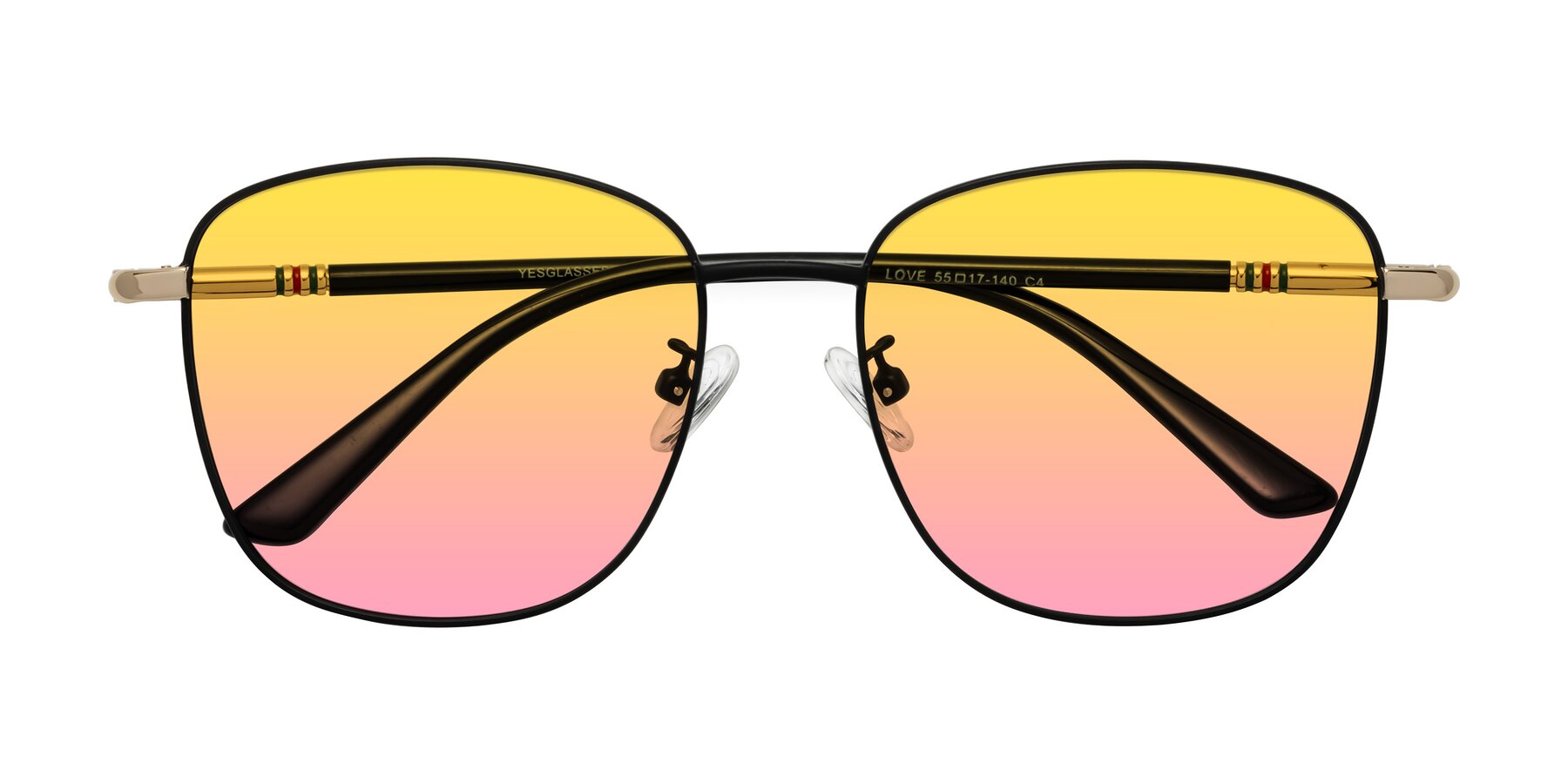 Folded Front of Love in Black with Yellow / Pink Gradient Lenses