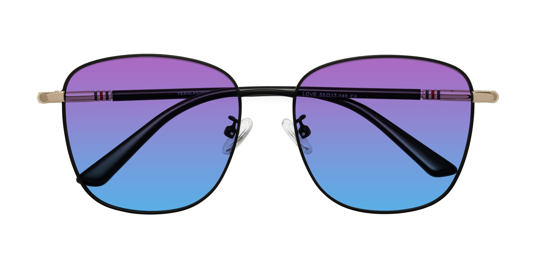 Folded Front of Love in Black with Purple / Blue Gradient Lenses