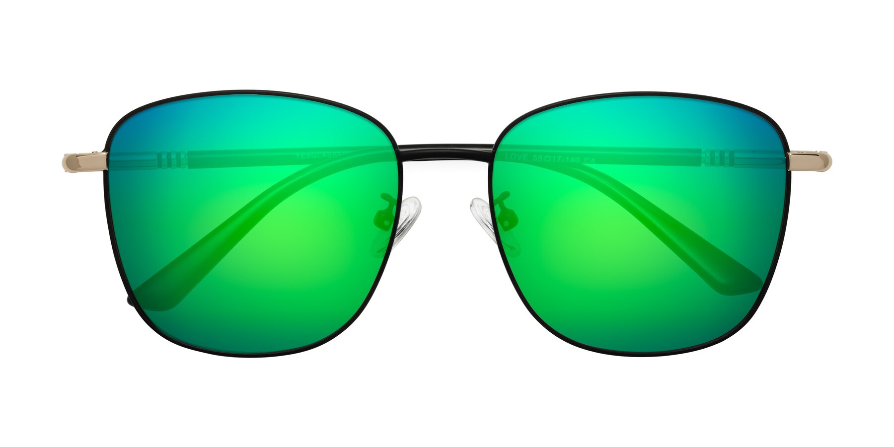 Folded Front of Love in Black with Green Mirrored Lenses