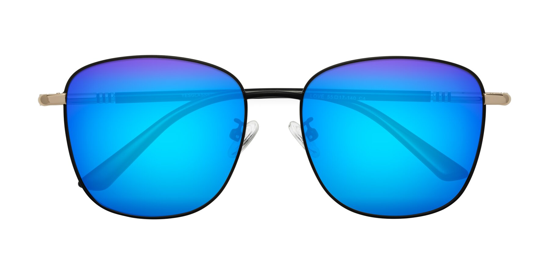 Folded Front of Love in Black with Blue Mirrored Lenses