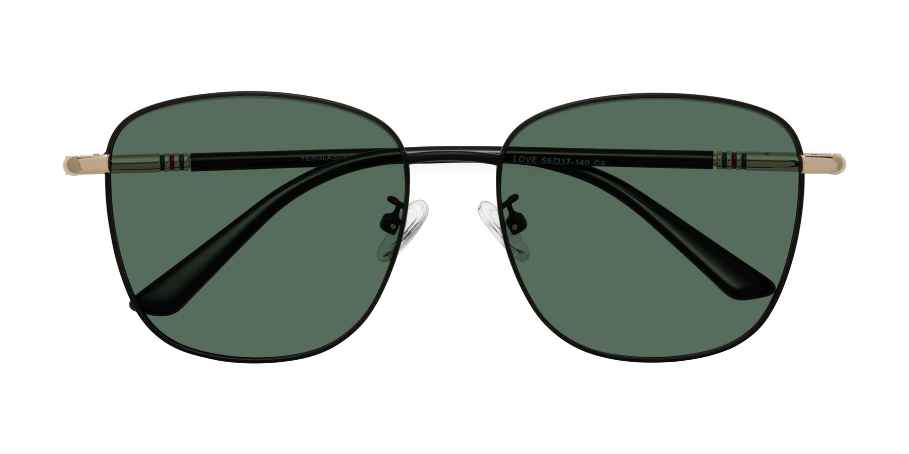 Folded Front of Love in Black with Green Polarized Lenses