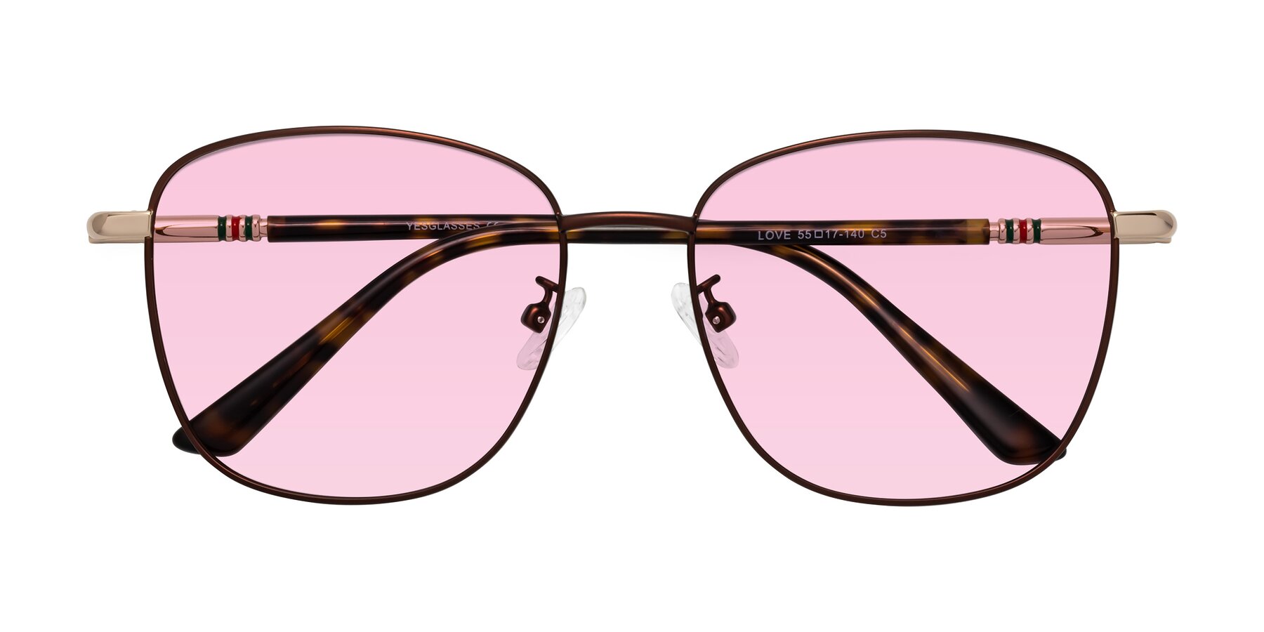 Folded Front of Love in Coffee with Light Pink Tinted Lenses