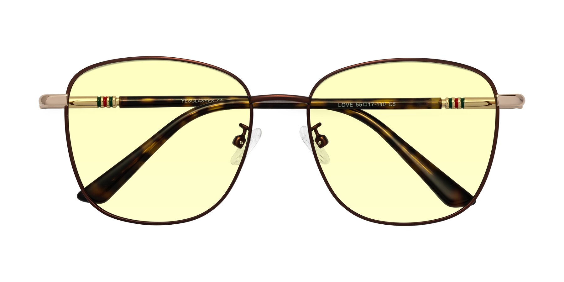 Folded Front of Love in Coffee with Light Yellow Tinted Lenses