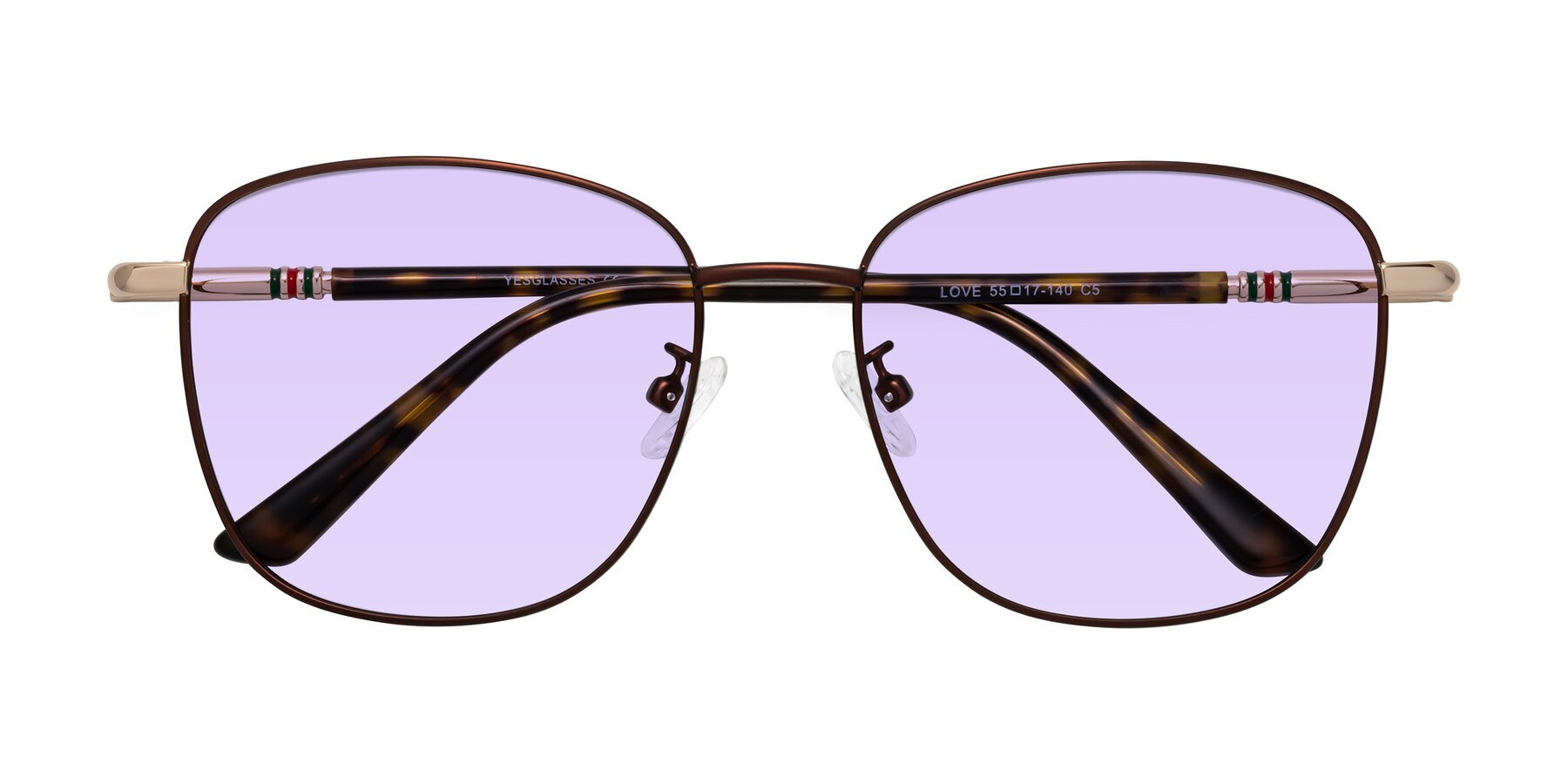 Folded Front of Love in Coffee with Light Purple Tinted Lenses