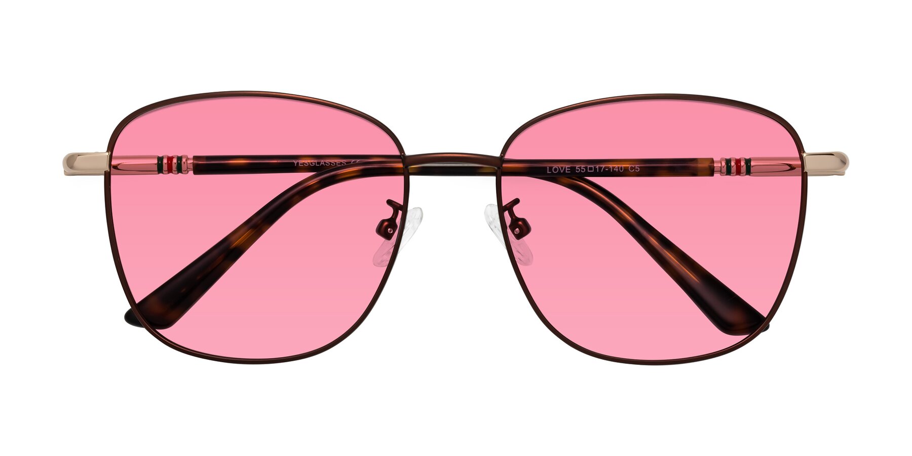 Folded Front of Love in Coffee with Pink Tinted Lenses