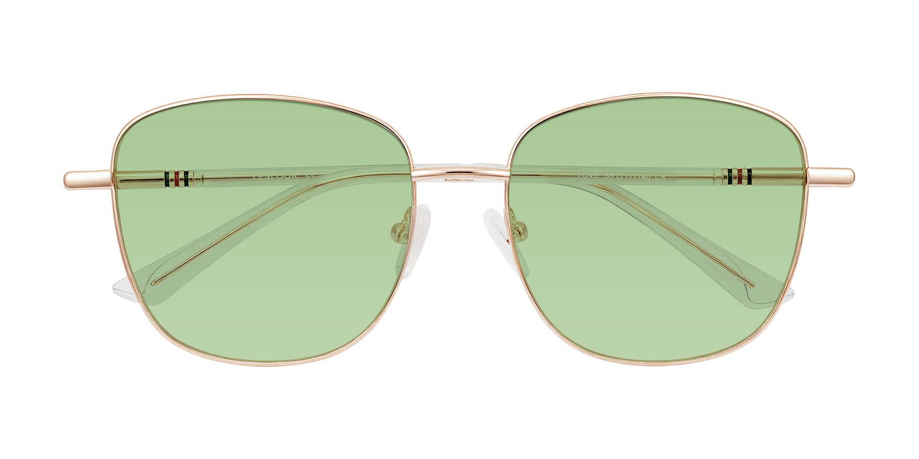 Folded Front of Love in Rose Gold with Medium Green Tinted Lenses